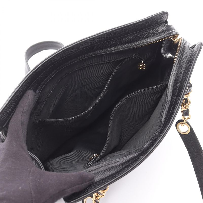 Chanel Shoulder Bag Triple CC Logo Black Leather Coco Tote