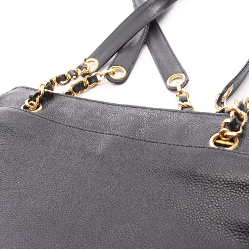 Chanel Shoulder Bag Triple CC Logo Black Leather Coco Tote