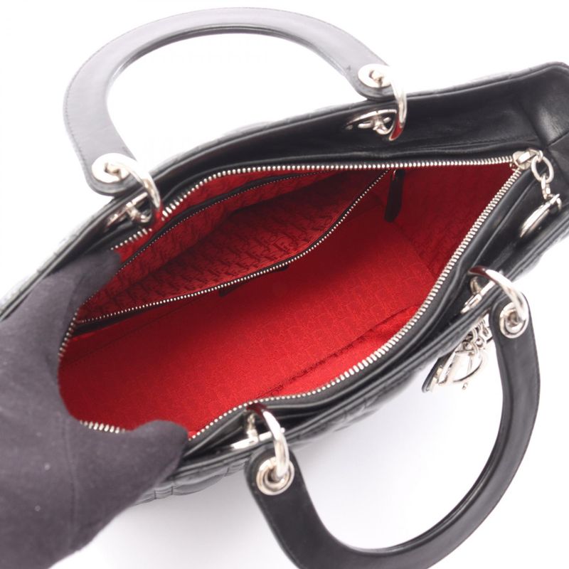 Dior Handbag Lady Dior Large Cannage Black Leather 2-Way