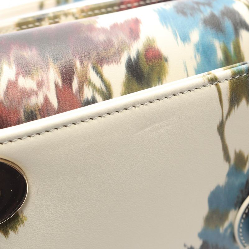 Dior Handbag Lady Dior Off White Flower Print Leather Lady Dior 2-Way Tote Midi Multi-color