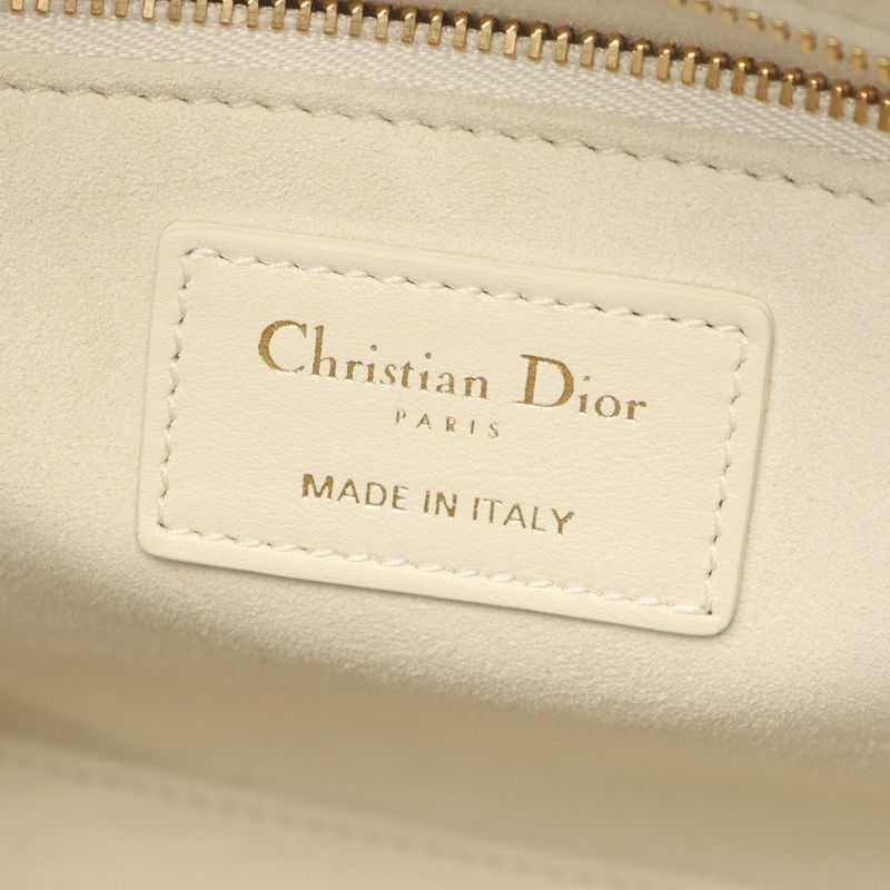 Dior Handbag Lady Dior Off White Flower Print Leather Lady Dior 2-Way Tote Midi Multi-color