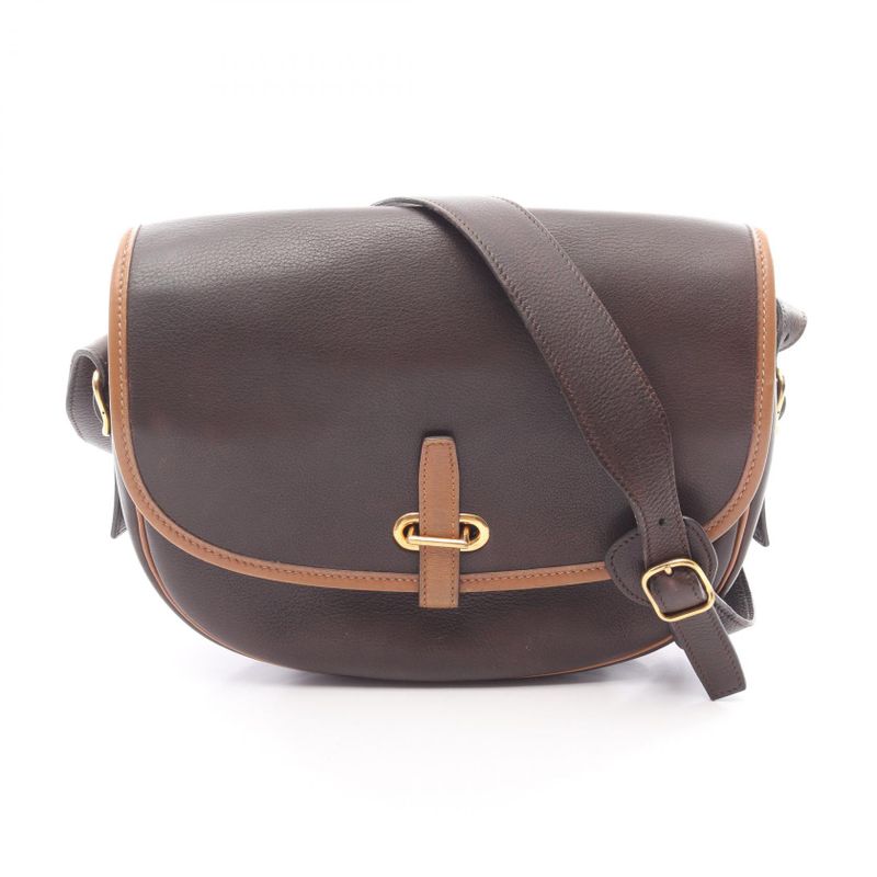 Hermes Shoulder Bag Bardo Golf Ebene Leather Ebene Brown