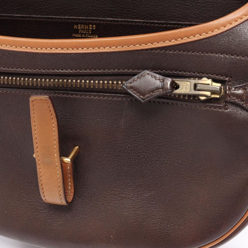 Hermes Shoulder Bag Bardo Golf Ebene Leather Ebene Brown
