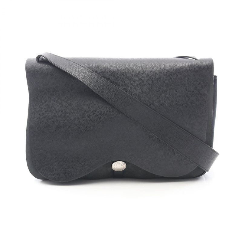 Hermes Shoulder Bag Sac Colorado GM Black Leather Canvas Ado Gm Shoulder Bag