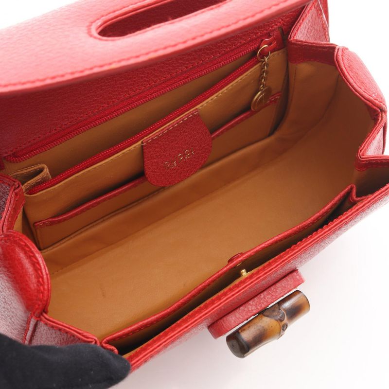 Gucci Handbag Bamboo 001 188 Red Leather 2-Way