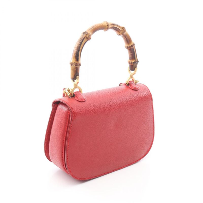 Gucci Handbag Bamboo 001 188 Red Leather 2-Way