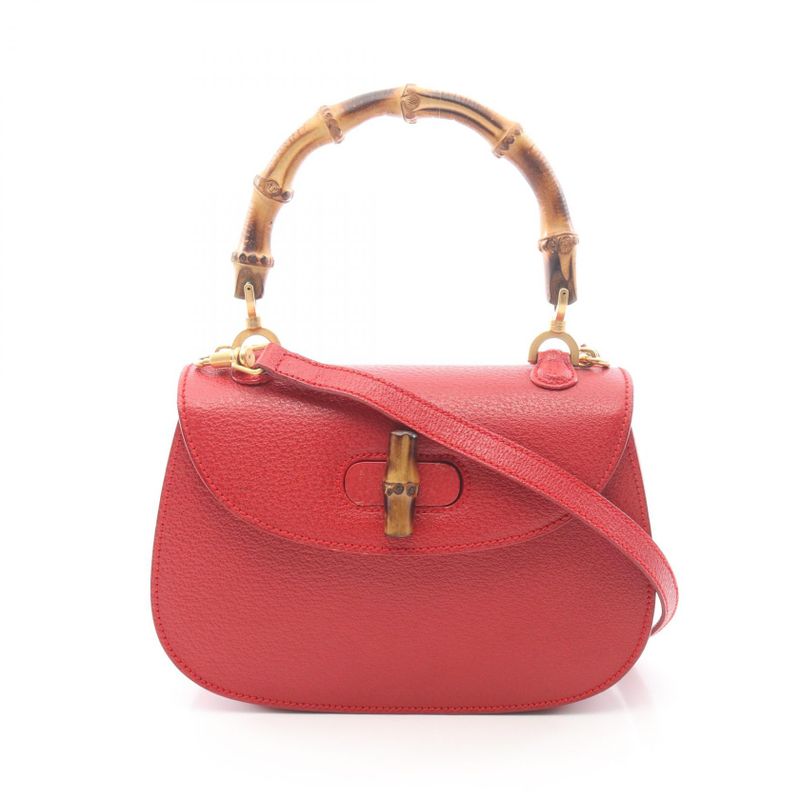 Gucci Handbag Bamboo 001 188 Red Leather 2-Way
