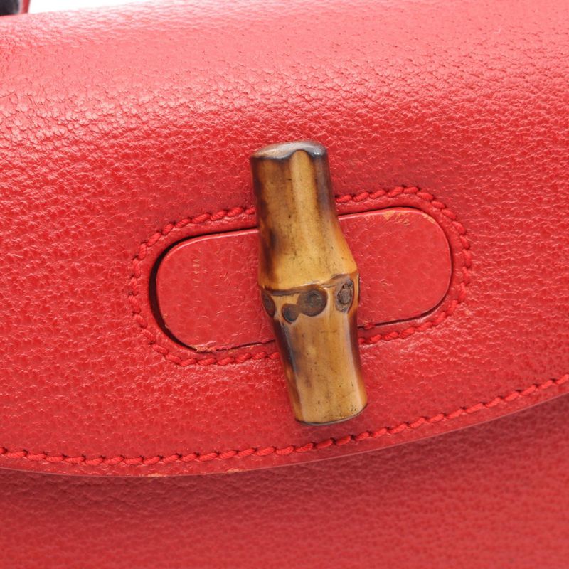 Gucci Handbag Bamboo 001 188 Red Leather 2-Way