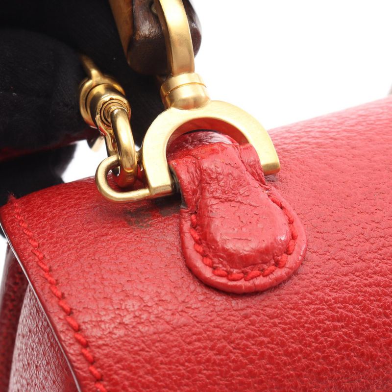 Gucci Handbag Bamboo 001 188 Red Leather 2-Way