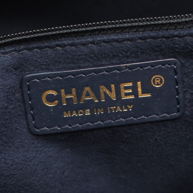 Chanel Tote Deauville Navy Leather Logo Studs Chain