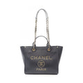 Chanel Tote Deauville Navy Leather Logo Studs Chain