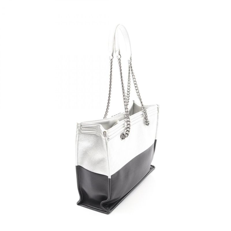 Chanel Tote Black Silver Leather Chain