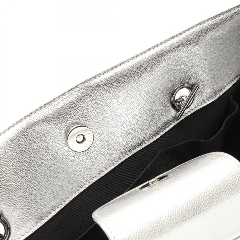 Chanel Tote Black Silver Leather Chain