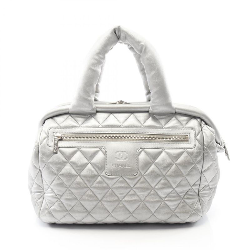 Chanel Coco Cocoon Silver Leather Boston Bag