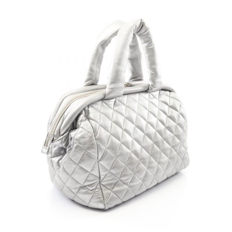 Chanel Coco Cocoon Silver Leather Boston Bag