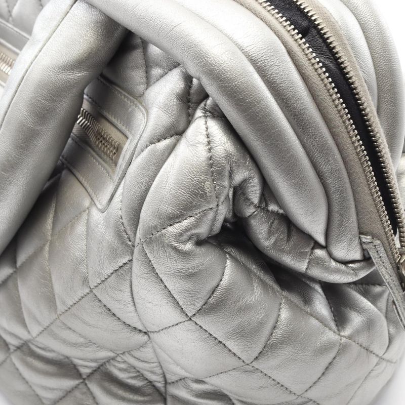 Chanel Coco Cocoon Silver Leather Boston Bag