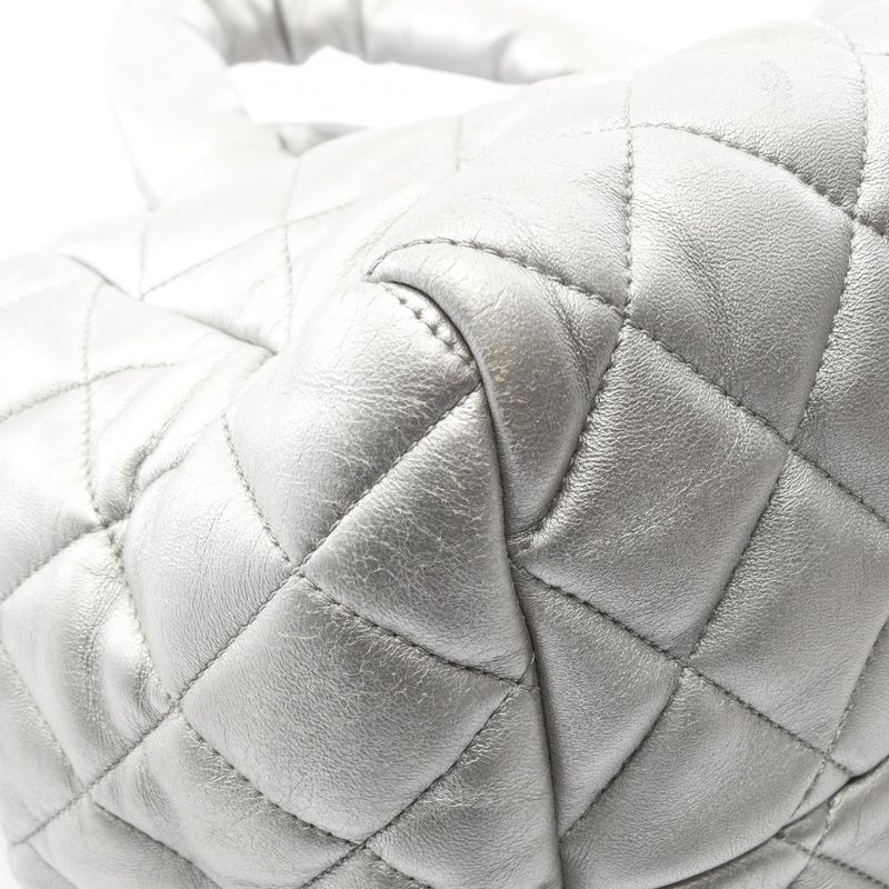 Chanel Coco Cocoon Silver Leather Boston Bag