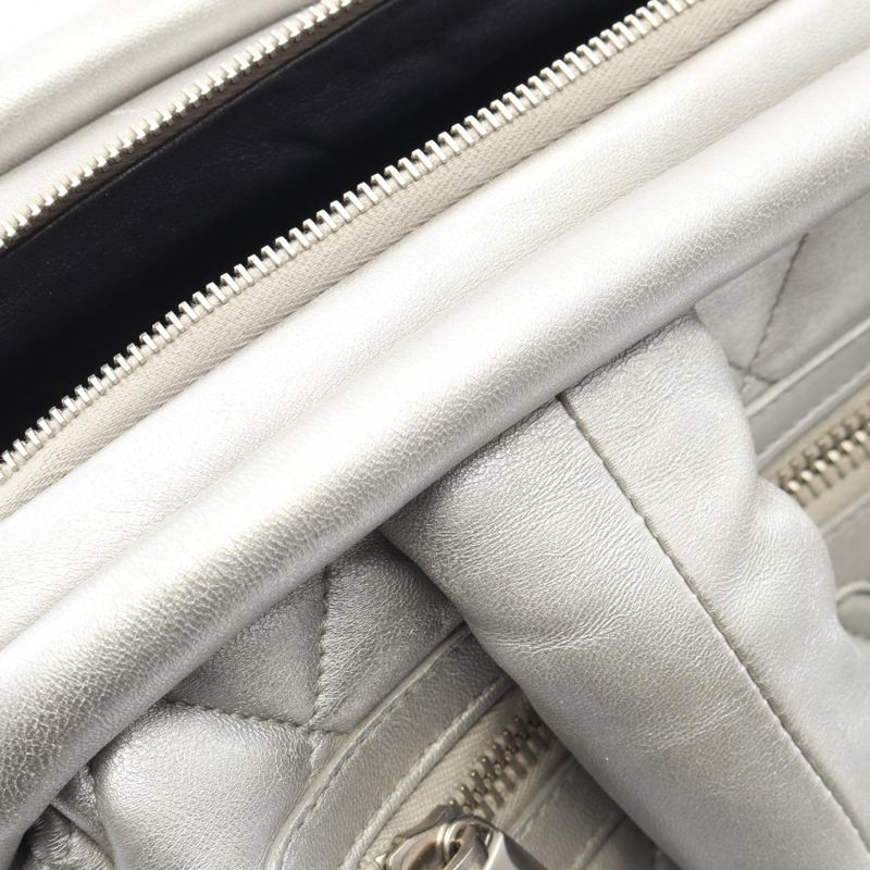 Chanel Coco Cocoon Silver Leather Boston Bag