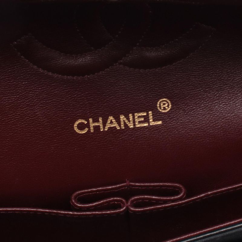 Chanel Shoulder Bag Quilted Double Flap Black Lambskin Chain