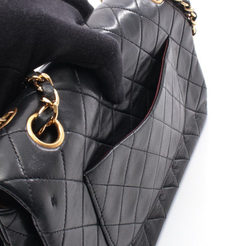 Chanel Shoulder Bag Quilted Double Flap Black Lambskin Chain