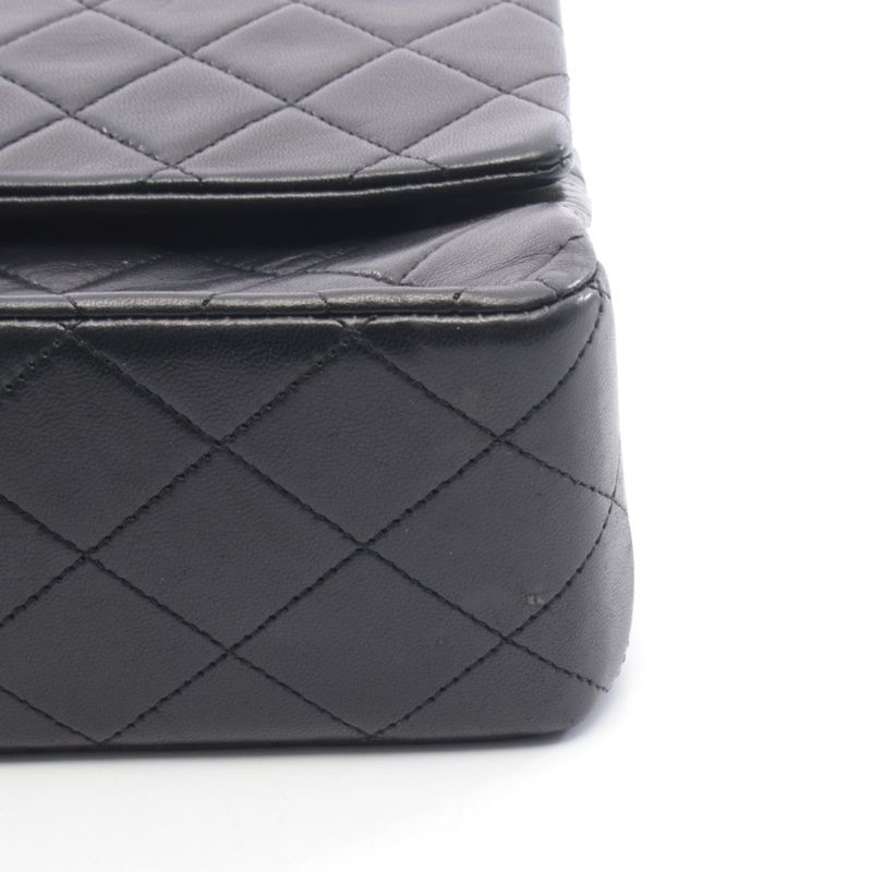 Chanel Shoulder Bag Quilted Double Flap Black Lambskin Chain