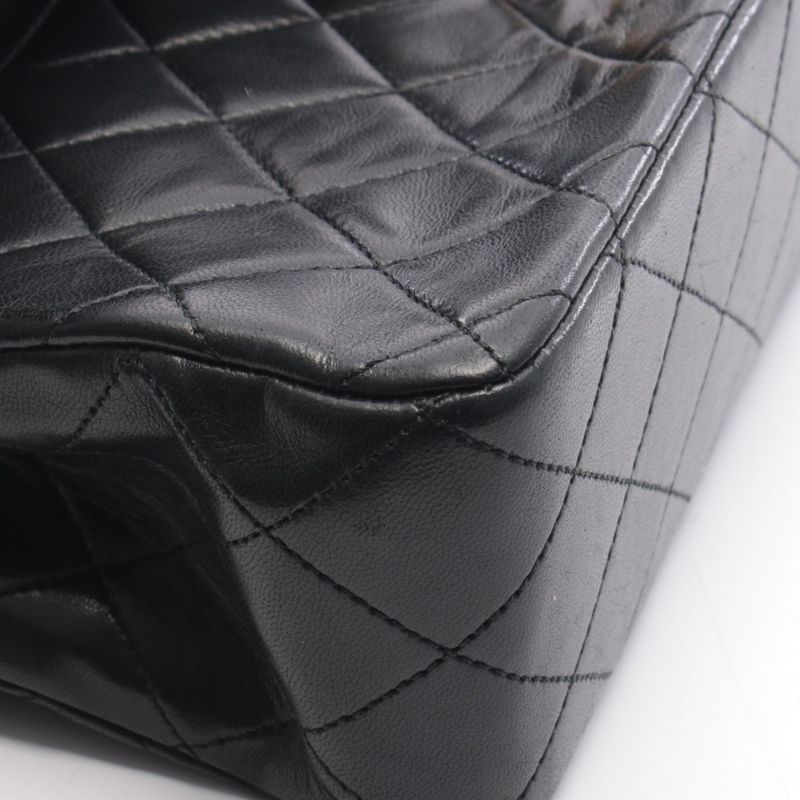 Chanel Shoulder Bag Quilted Double Flap Black Lambskin Chain
