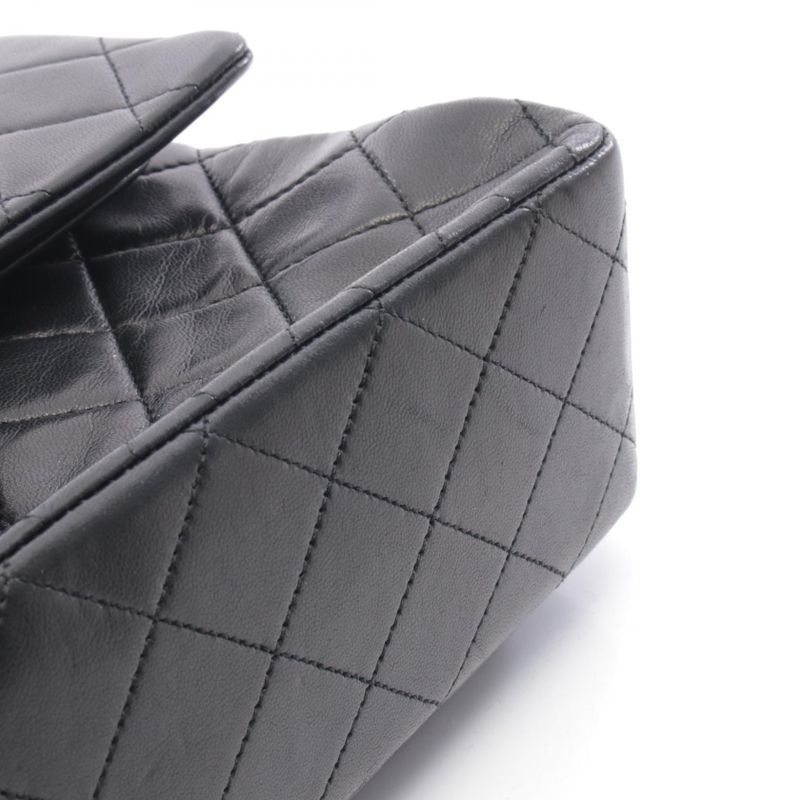 Chanel Shoulder Bag Quilted Double Flap Black Lambskin Chain