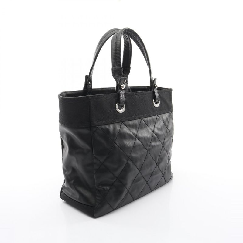 Chanel Tote Paris Biarritz GM Black Canvas Leather