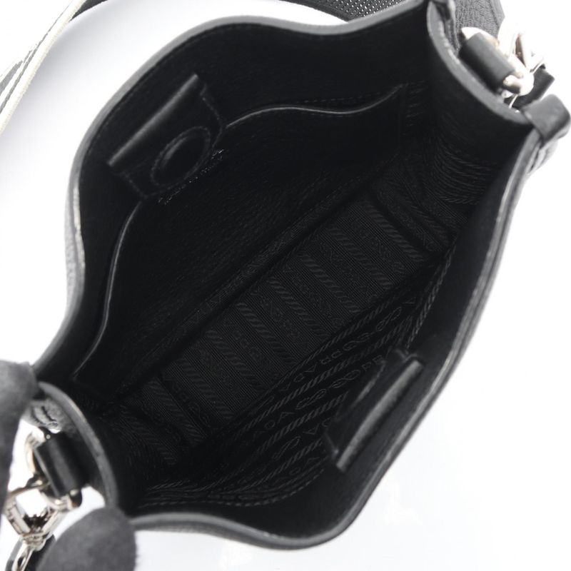 Prada Shoulder Bag Vitello Daino Soft 1 Black Leather Canvas
