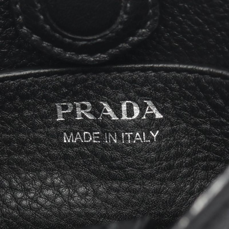 Prada Shoulder Bag Vitello Daino Soft 1 Black Leather Canvas
