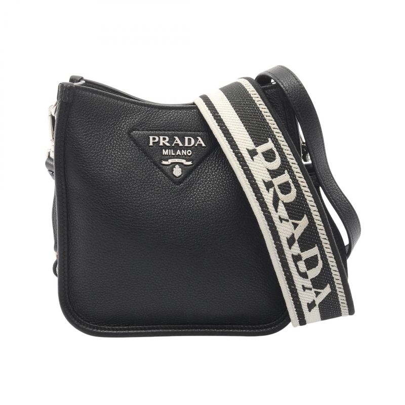 Prada Shoulder Bag Vitello Daino Soft 1 Black Leather Canvas