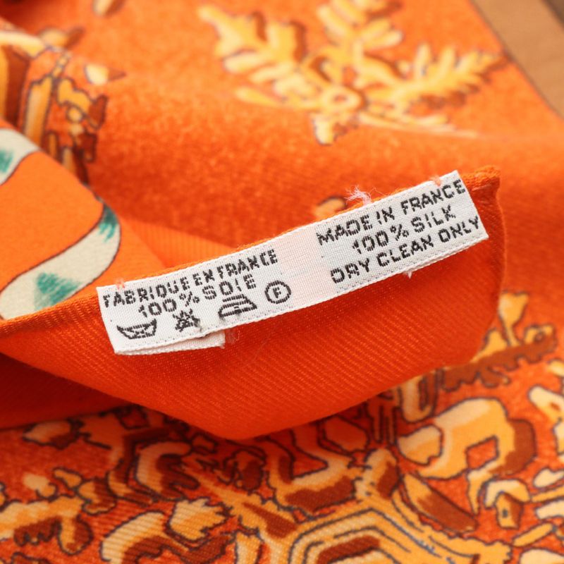 Hermes Scarf Carre 90 Neige D'antan Silk Orange Multicolor
