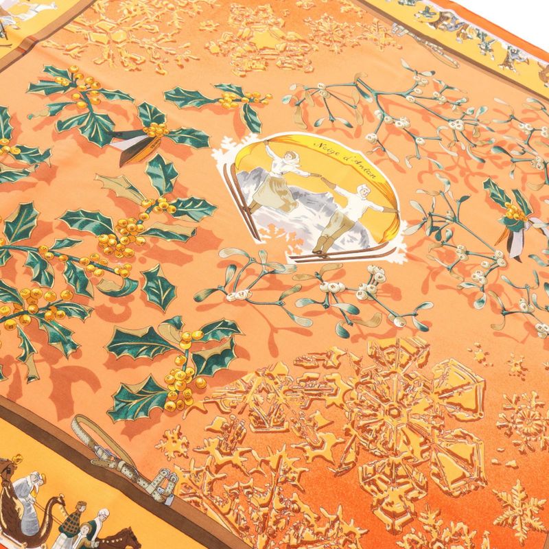 Hermes Scarf Carre 90 Neige D'antan Silk Orange Multicolor