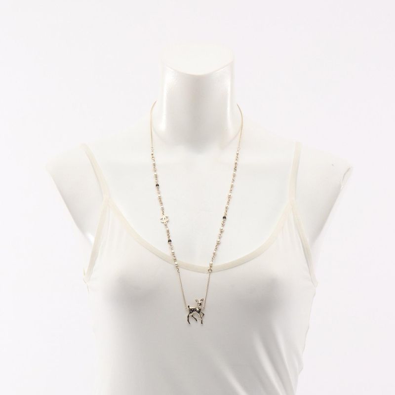 Chanel Necklace Earrings Gift CC Logo Bambi Gold White Green