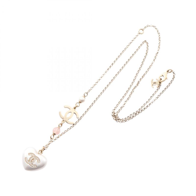 Chanel Necklace CC Logo Gold Pink White
