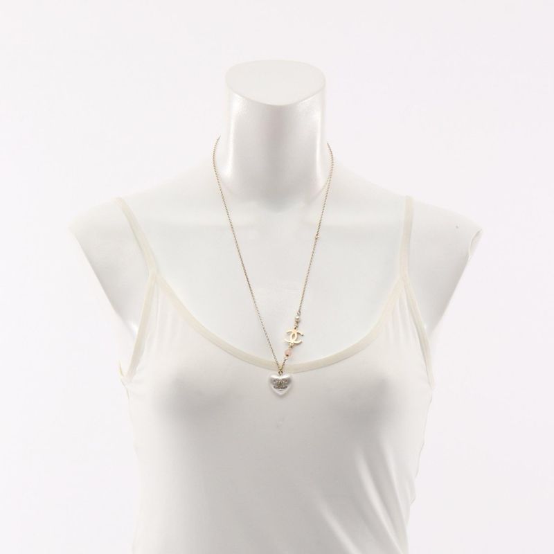 Chanel Necklace CC Logo Gold Pink White