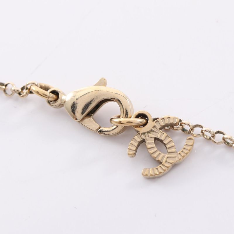 Chanel Necklace CC Logo Gold Pink White