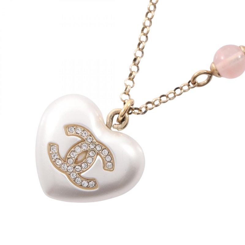 Chanel Necklace CC Logo Gold Pink White