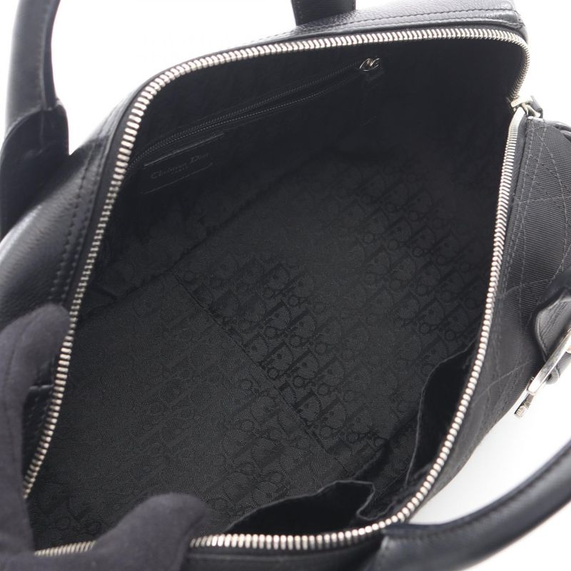 Dior Tote Cannage Black Canvas Leather D Buckle Boston Bag