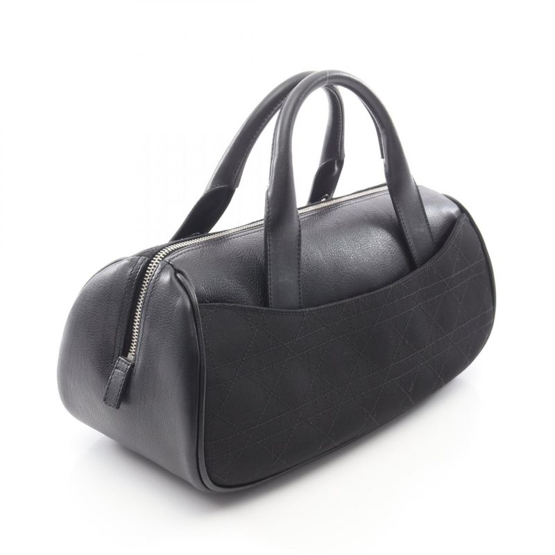 Dior Tote Cannage Black Canvas Leather D Buckle Boston Bag