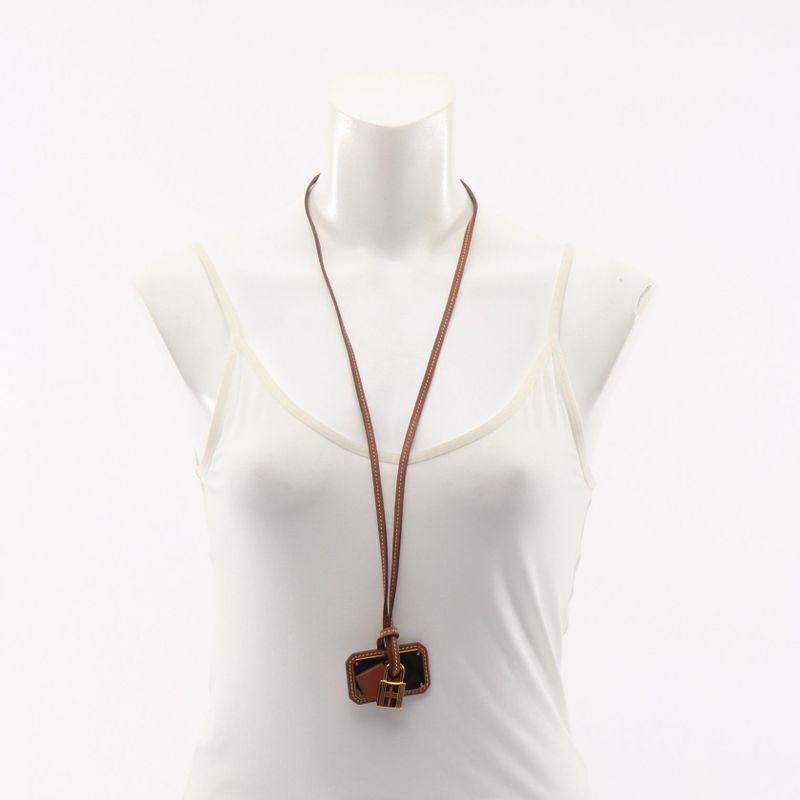 Hermes Necklace O'Kelly GM Leather Gold Brown