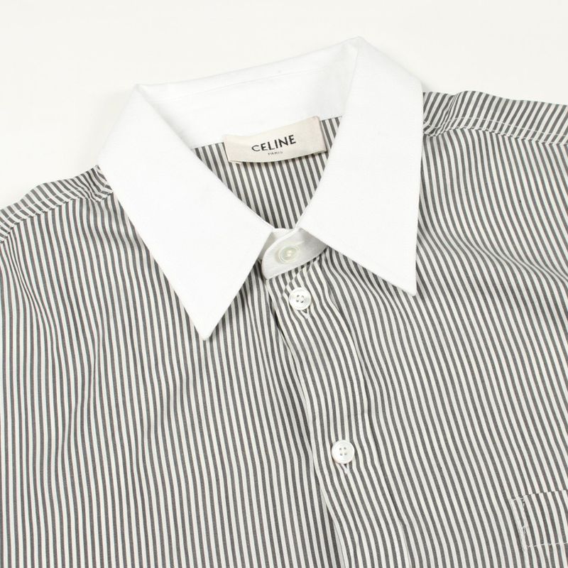 Celine Triomphe Embroidery Silk Cotton Shirt Gray White