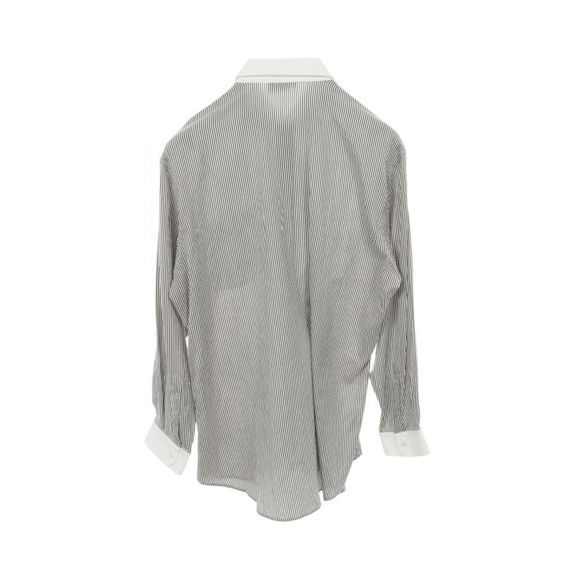 Celine Triomphe Embroidery Silk Cotton Shirt Gray White