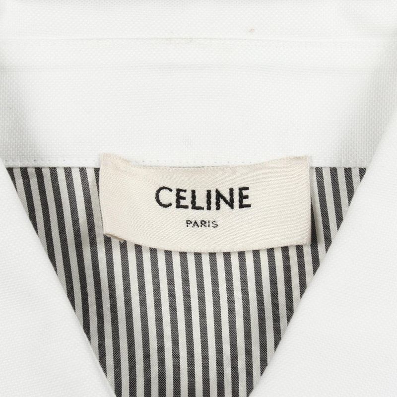 Celine Triomphe Embroidery Silk Cotton Shirt Gray White