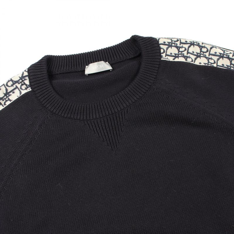 Dior Knit Cotton Silk Sweater Navy Beige