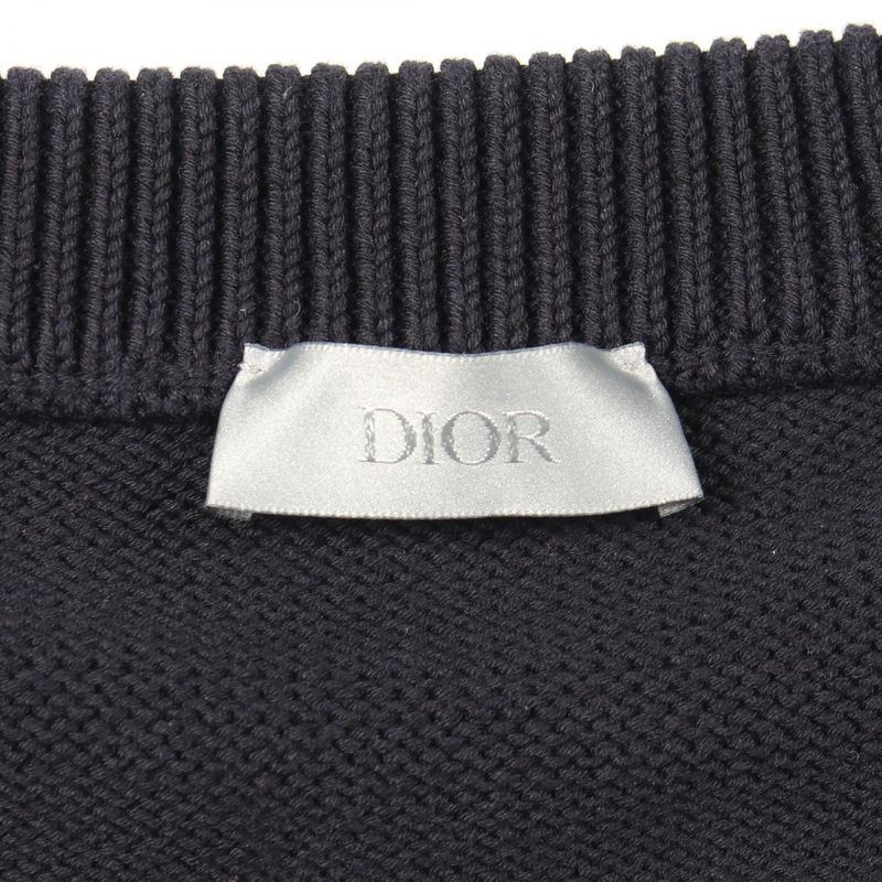 Dior Knit Cotton Silk Sweater Navy Beige