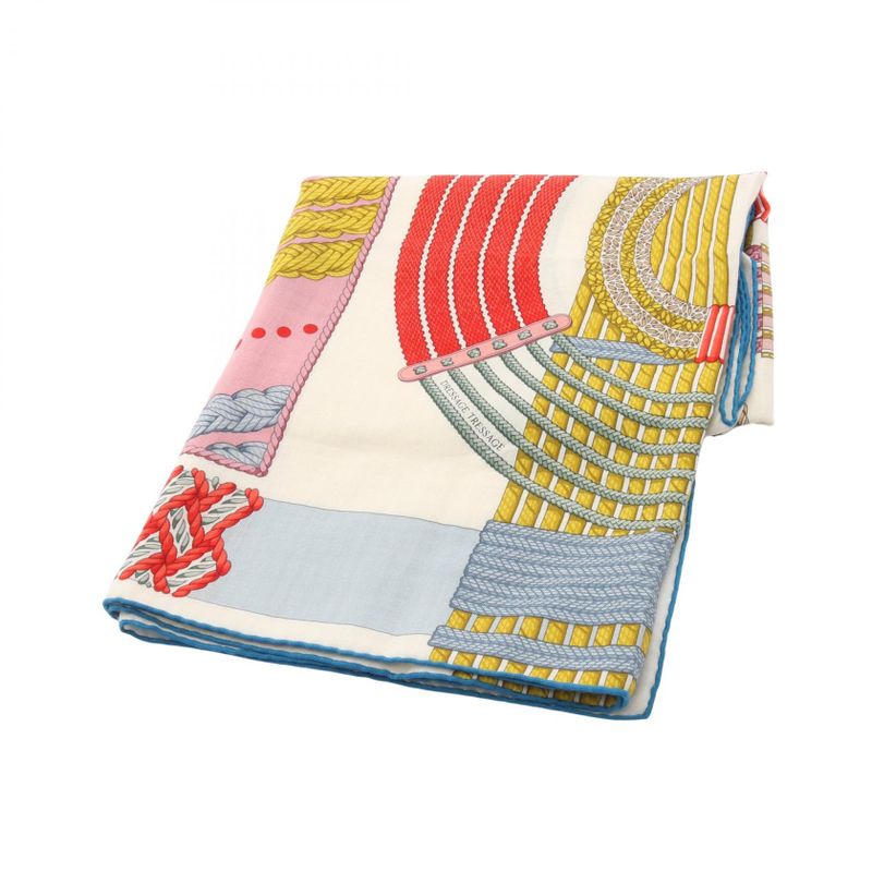Hermes Scarf Carre Geant 140 Dressage Tressage Silk Cashmere White Multi-color