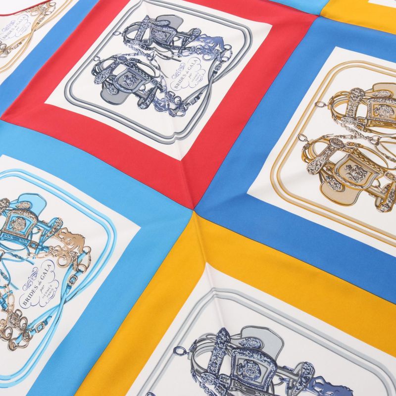 Hermes Scarf Triangle Jean Brides de Gala Silk Shawl Blue Yellow Red