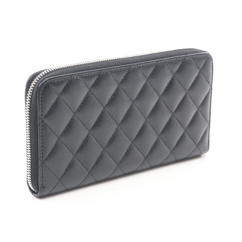 Chanel Round Wallet Quilted Black Leather