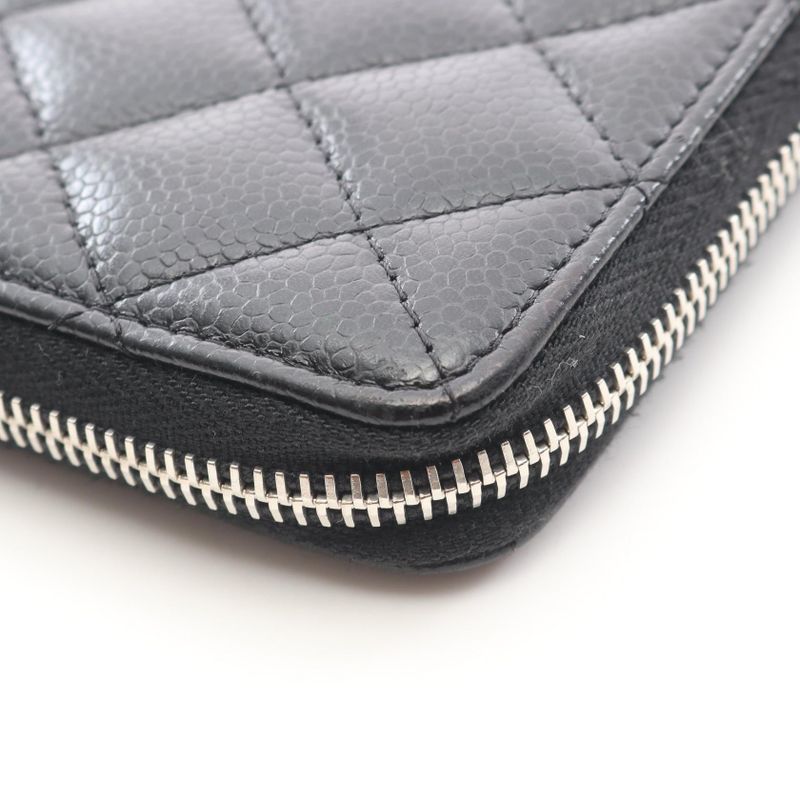 Chanel Round Wallet Quilted Black Leather